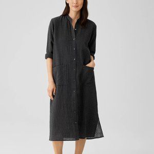 Eileen Fisher - Wool Cotton Check Mandarin Collar Shirtdress
